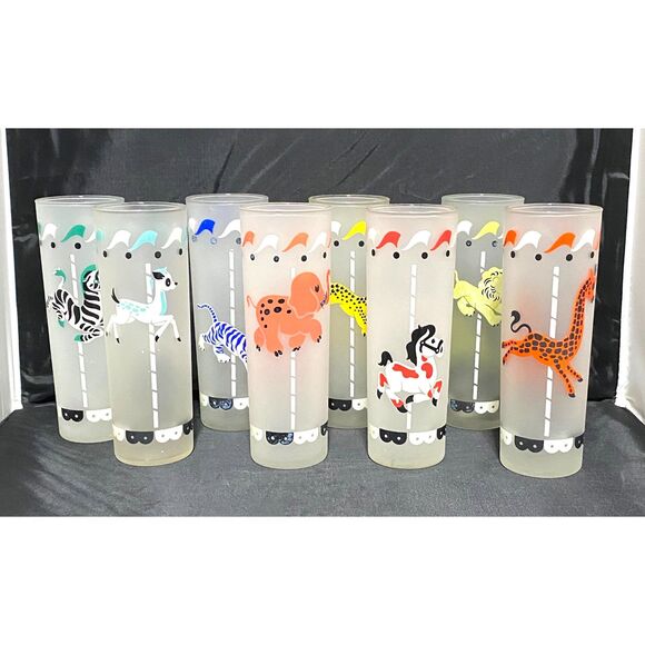 1950s Libby “Merry Go Round” Hand Painted Carousel Collins Glasses- Set of 8 - Picture 7 of 10